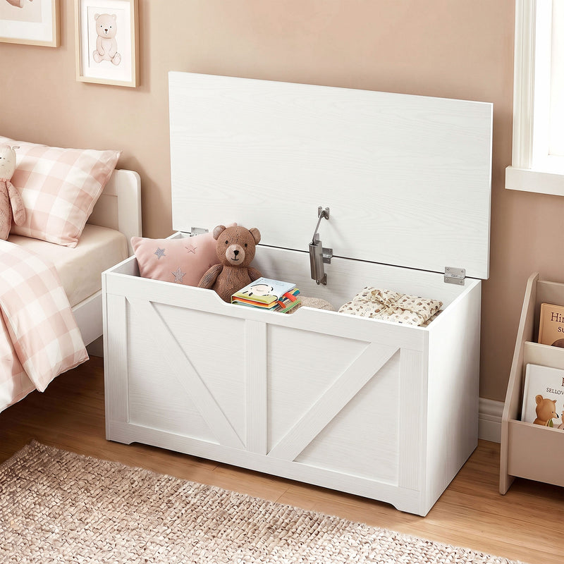 HOMCOM 100L Home Storage Box, with Safety Hinge - White Wood-Effect – view 8