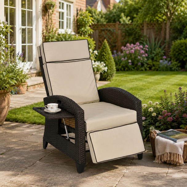 Reclining rattan garden chair – image 2