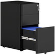 Black slim steel 3-drawer filing cabinet with handle-free fronts and top lock