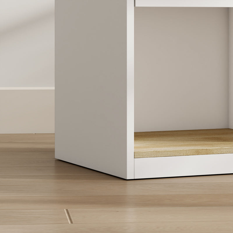 HOMCOM Modern Bedside Table, Slim Nightstand with Drawer, Shelf and Cable Holes, White and Oak – view 9