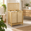 HOMCOM Bamboo Laundry Basket with Lid, 2 Baskets, Foldable, 64L, Natural and Cream White – view 8