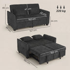 2 Seater Sofa Bed, 4-in-1 L-Shaped Convertible Pull-Out Sleeper Sofa with Adjustable Backrest and Side Pockets, Black