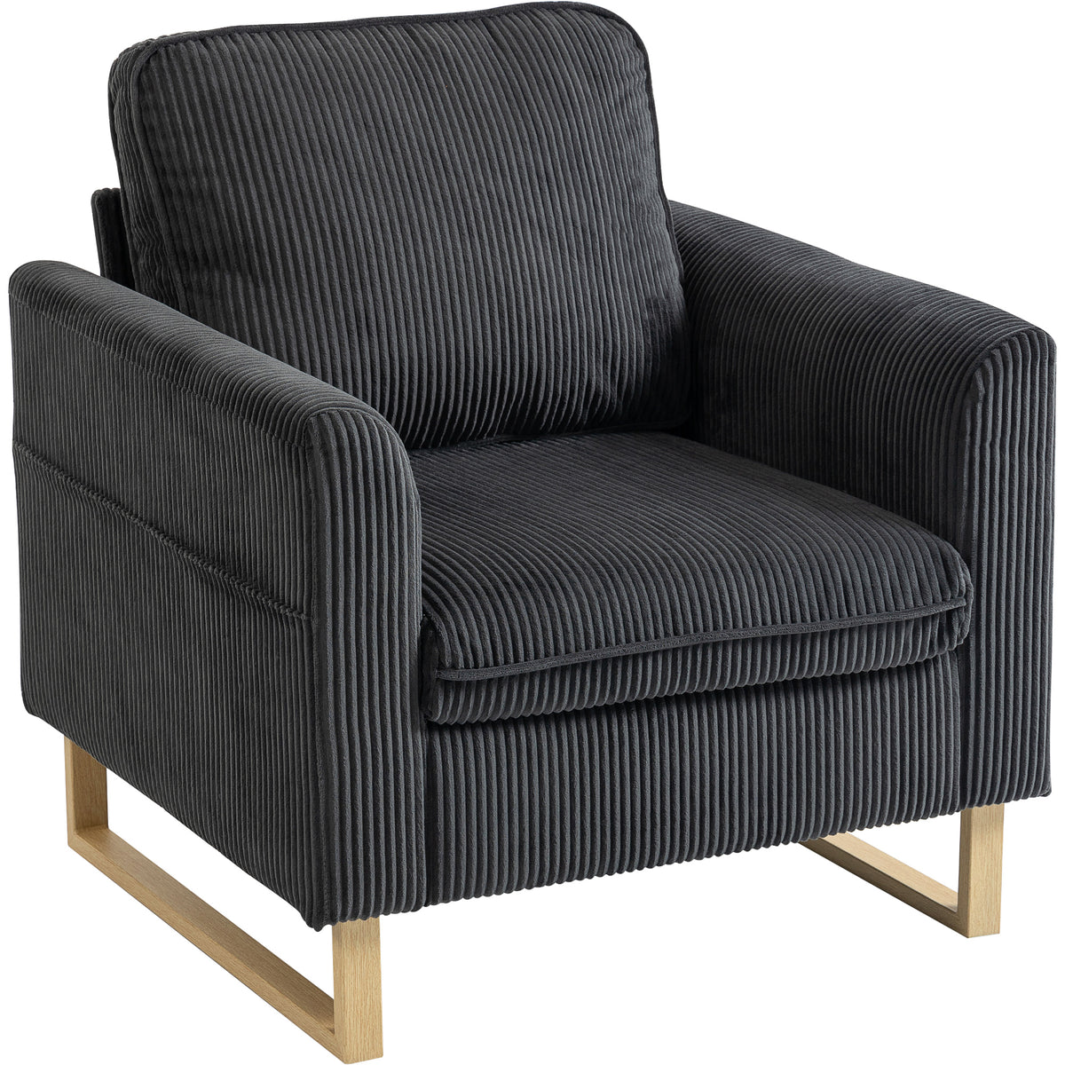 Corduroy Accent Armchair with Pocket Springs – Dark Grey