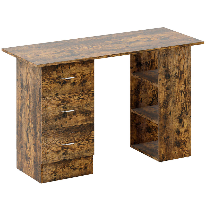 Rustic brown 120 cm computer desk with three drawers and three open shelves
