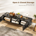 TV Stand for TVs up to 65", Entertainment Center with 2 Open Shelves, 2 Cabinets and Steel Legs for Living Room, Black