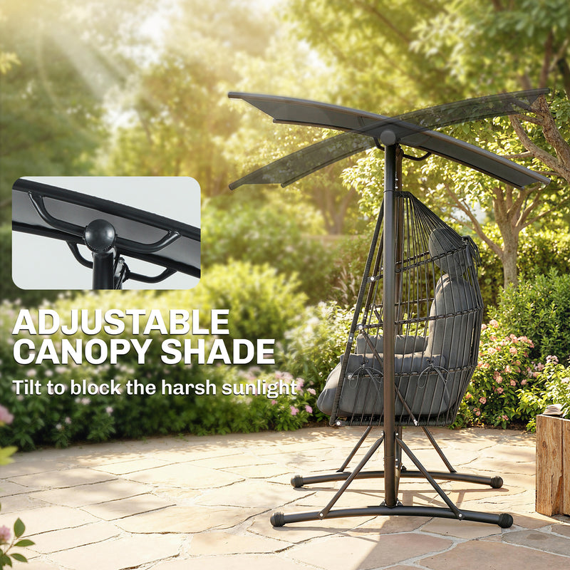 Outsunny Double Hanging Egg Chair with Canopy, Rattan Garden Egg Swing Chair with Cushion, Stand for Indoor Outdoor – view 4