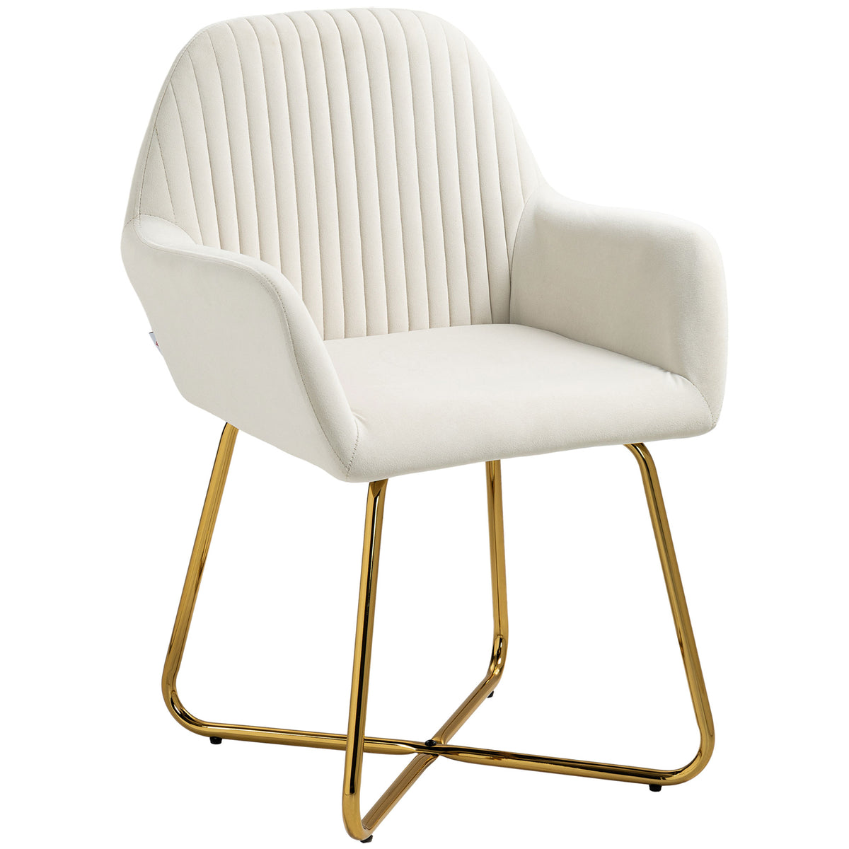 Velvet-Feel Accent Armchair with Cross Metal Base – Cream & Gold