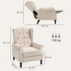 150Â° Reclining Vintage Armchair, with footrest - Beige