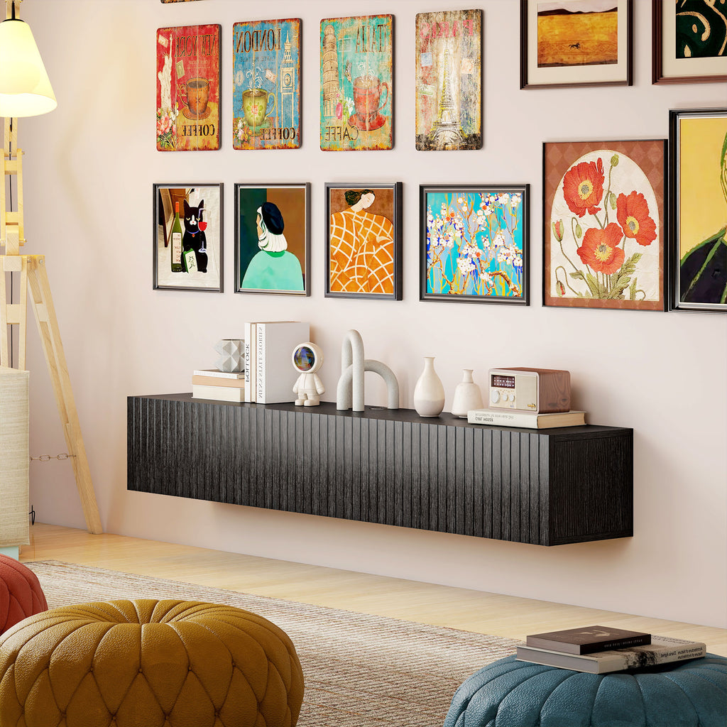 140cm Floating TV Stand, Wall Mount TV Unit with Cable Management Hole, Fits up to 72" TV, Black