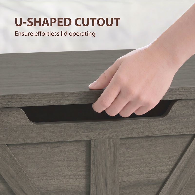 HOMCOM 100L Home Storage Box, with Safety Hinge - Dark Grey Wood-Effect – view 6