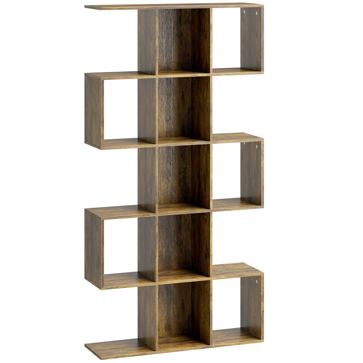 5-Tier S-Shaped Bookcase with 15 Compartments – Rustic Brown