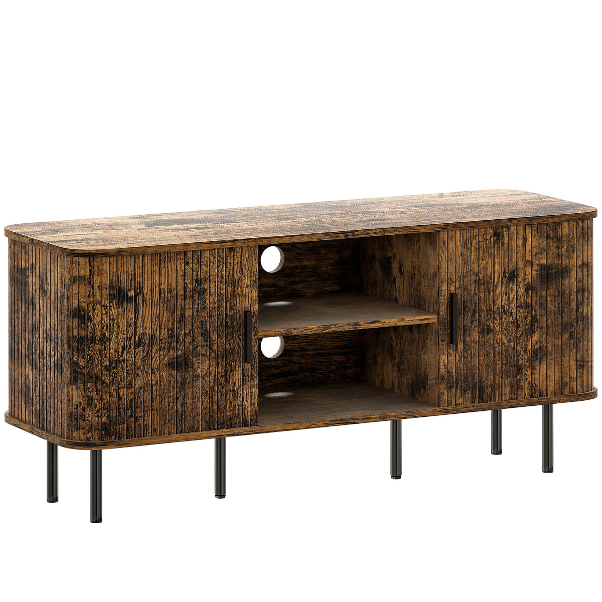 120 cm TV Stand with Tambour-Style Cupboards – Rustic Brown