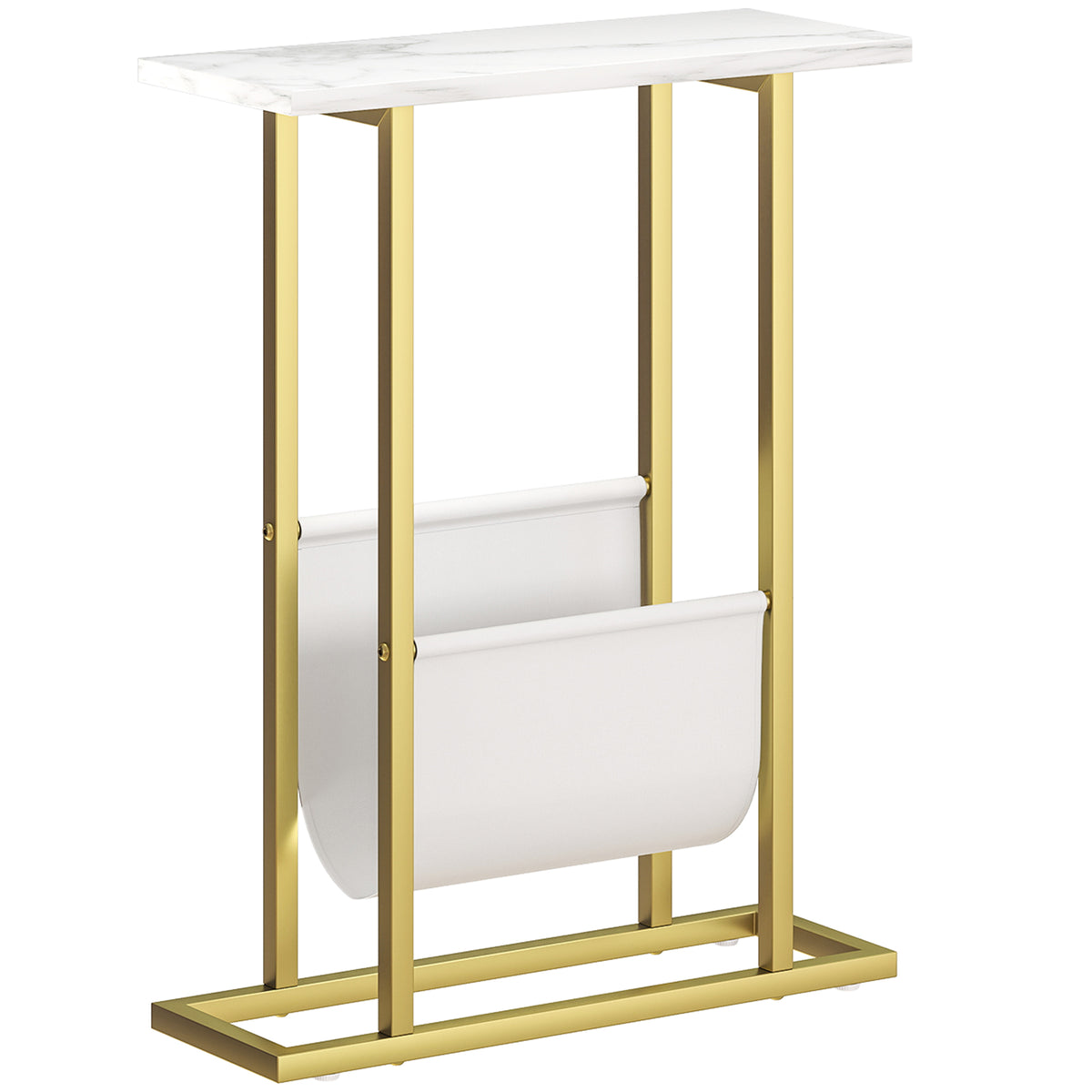58.5 cm Narrow Marble-Effect Side Table – White & Gold