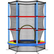 Multicoloured kids trampoline with enclosure net, padded poles and zipped entrance