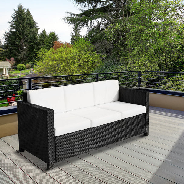 Black 3-seater rattan sofa – image 2