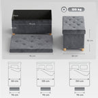 Velvet Upholstered Foldable Ottoman Footrest, Storage Ottoman Bench with Wood Legs for Living Room, Grey