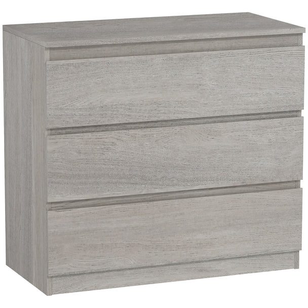 Grey wood-effect handle-free chest with three wide drawers