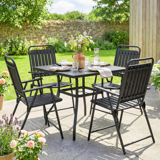 Outsunny Folding Garden Chairs, Garden Dining Chairs with Plastic Slatted Seat Back, Armrests, Steel Frame, Set of 4 – view 2
