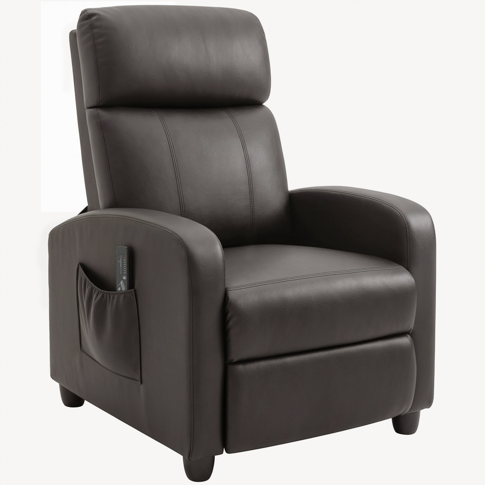HOMCOM Recliner Armchair, Massage Faux Leather Push Back Reclining Chair with Adjustable Leg Rest, Side Pocket, for Home Living Room Theatre, Brown