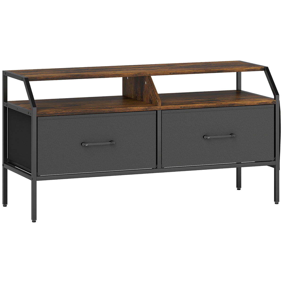 98 cm Industrial TV Stand with Drawers & Side Pockets – Rustic Brown