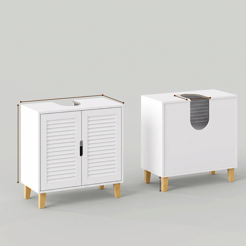 HOMCOM Under Sink Bathroom Cabinet Adjustable Shelf Under Sink Cabinet 2 Louvered Doors, White – view 3