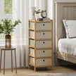 HOMCOM Chest of Drawers, 5 Fabric Drawers Narrow Dresser with Bamboo Frame, Cream White – view 2