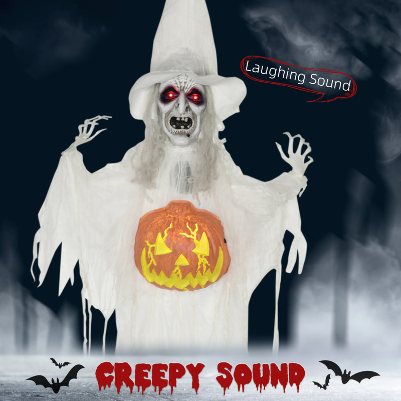 183cm Hanging Witch with Pumpkin, Glowing Eyes & Sound – image 4 of 9