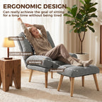 Recliner Chair with Footstool, Recliner Armchair with Adjustable Backrest, Thick Cushion and Wooden Legs, Grey