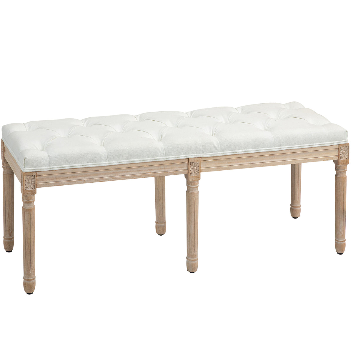 117 cm French-Style Tufted End-of-Bed Bench – Cream