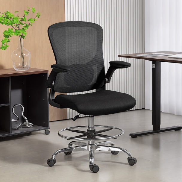 HOMCOM Draughtsman Chair, with Adjustable Lumbar - Black – view 2
