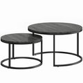 Set of Two Wood-Effect Stacking Tables - Black Wood Grain