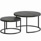 Set of Two Wood-Effect Stacking Tables - Black Wood Grain