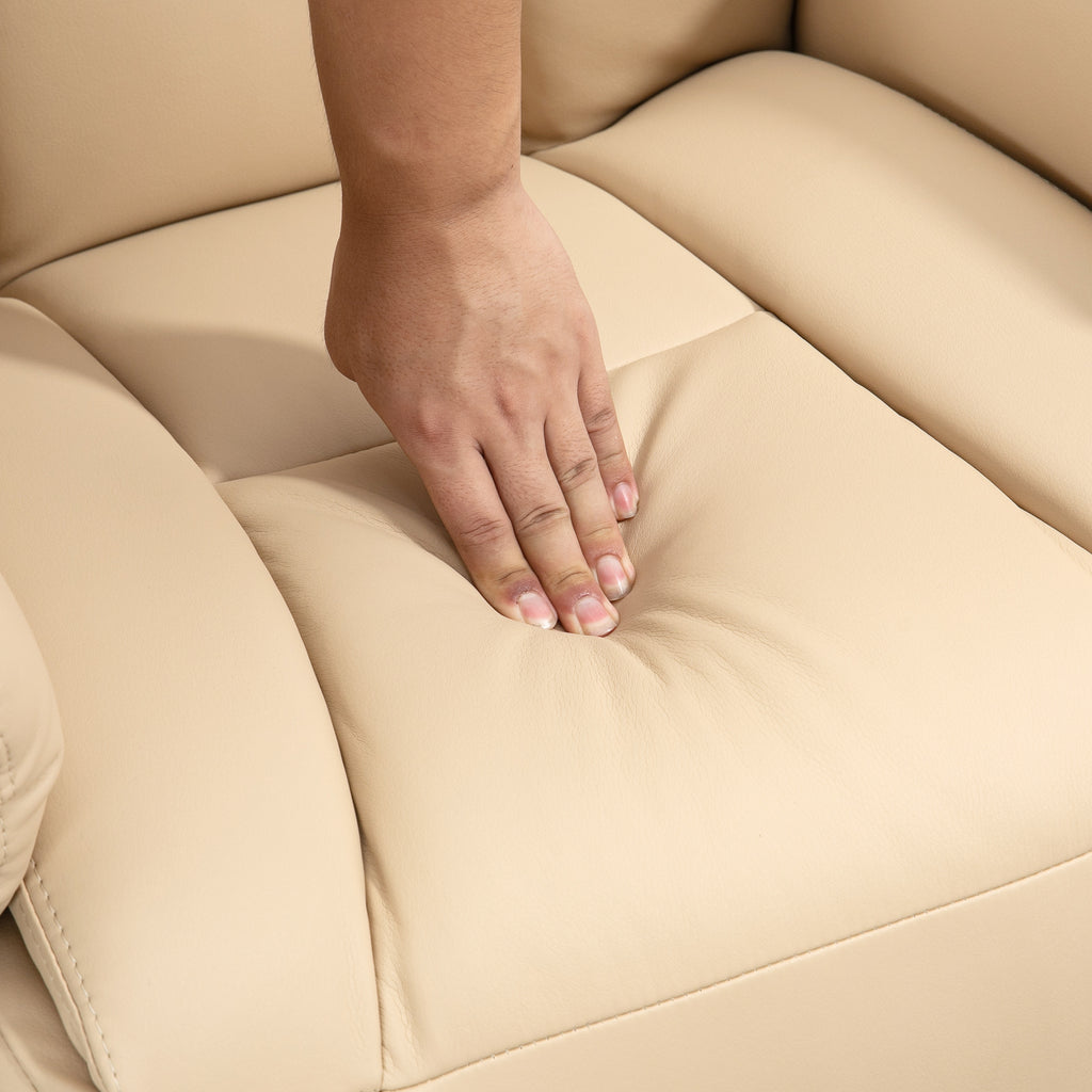 Adjustable Swivel Recliner, Manual Recliner Chair with Footrest, Padded Arms, PU Leather Upholstery, Beige