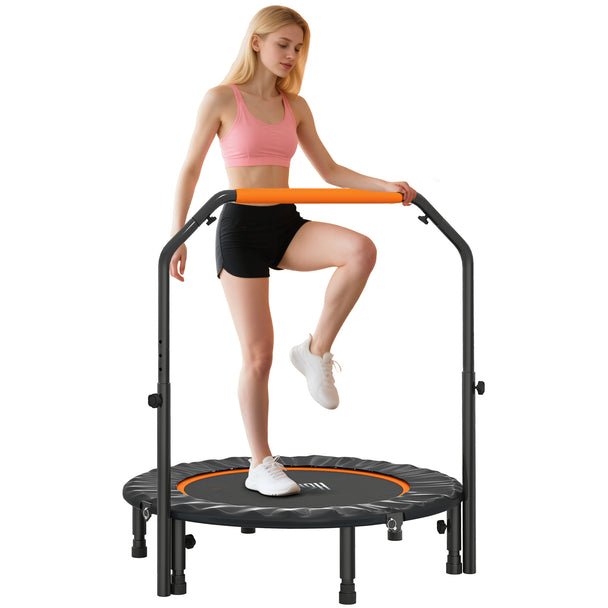 Orange 40 inch foldable fitness trampoline with adjustable foam handle