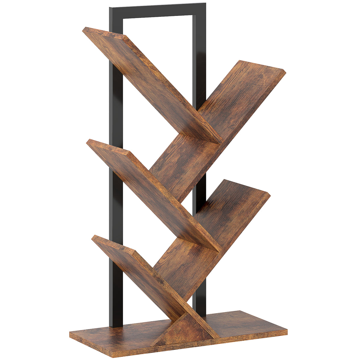 82 cm Tree Bookcase with 4 Storage Sections – Rustic Brown