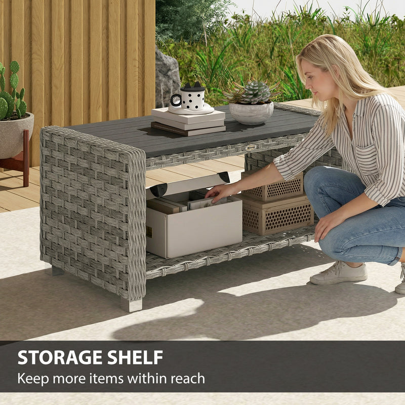 PE rattan coffee table with shelf grey – image 5