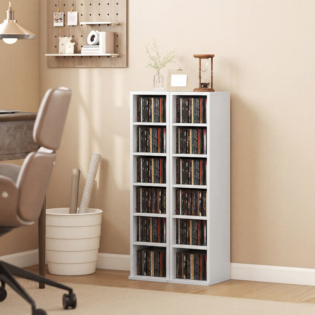 Set of 2 CD Media Display Shelf Unit Tower Rack with Adjustable Shelves, White