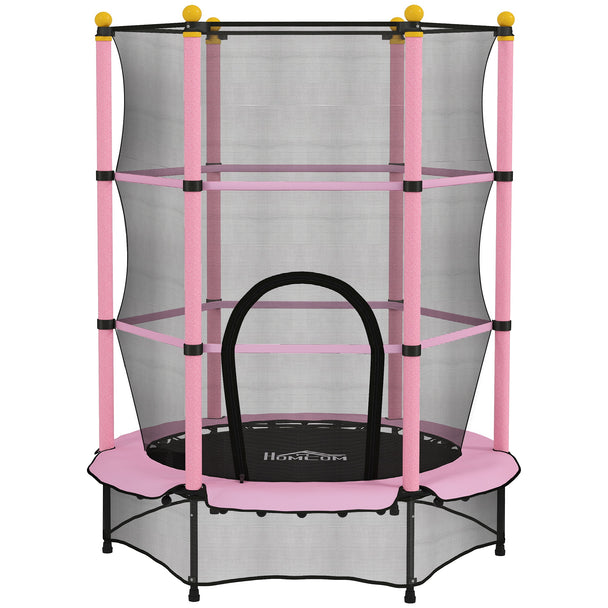 Pink 4.6ft kids trampoline with enclosure net, padded poles and zipped door