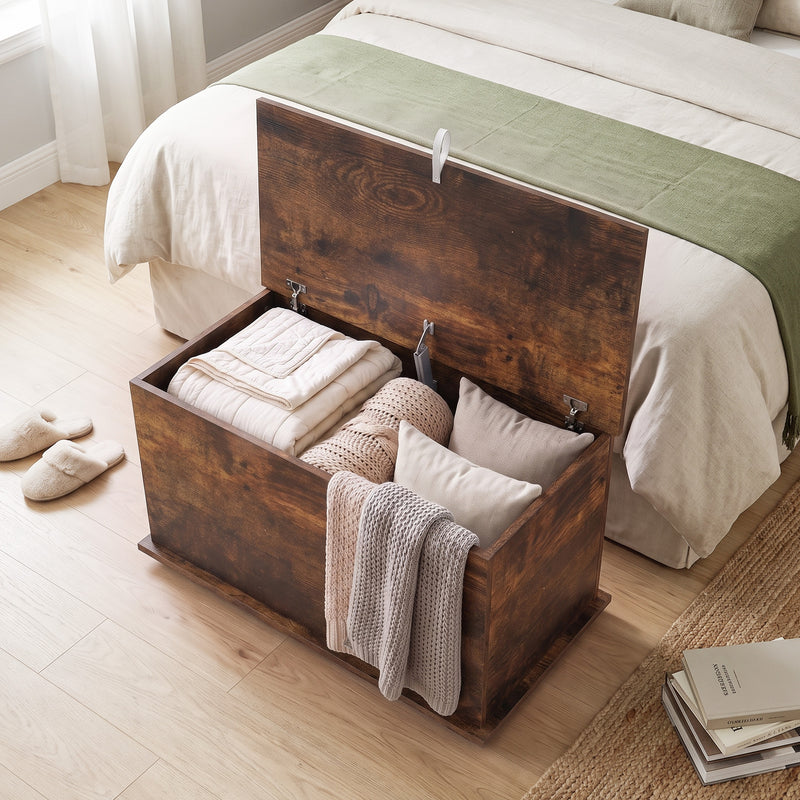 HOMCOM Storage Chest, 102L Blanket Box, Shoe Bench Safety Hinged Lid, Bed End Bench for Bedroom, 80 x 40 x 45cm, Rustic – view 8
