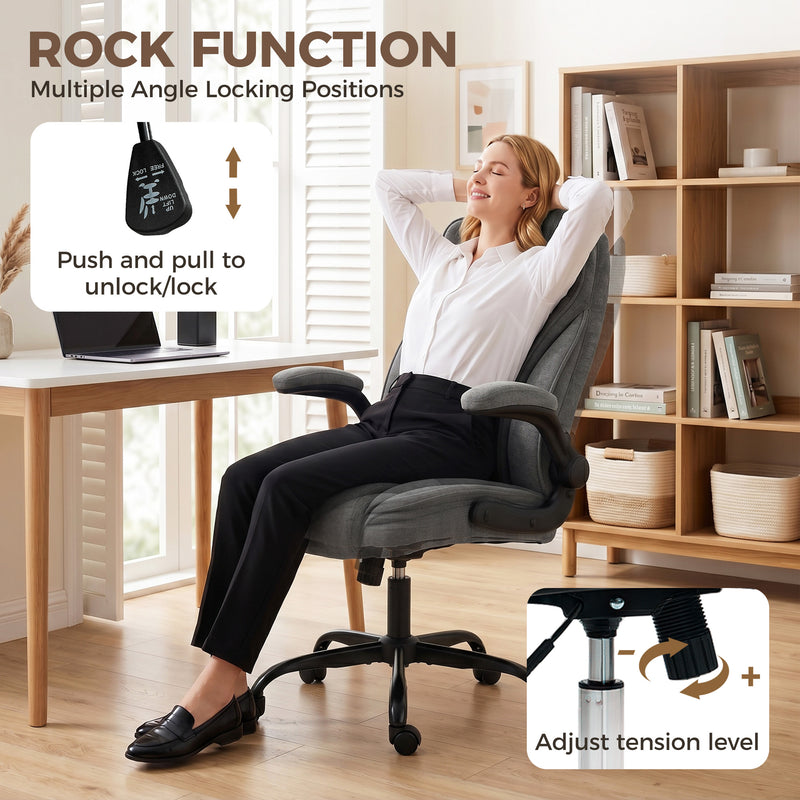HOMCOM Office Chair, Ergonomic Desk Chair with Flip-up Armrest, Pocket Springs, Swivel Wheels, Adjustable Height, Grey – view 7