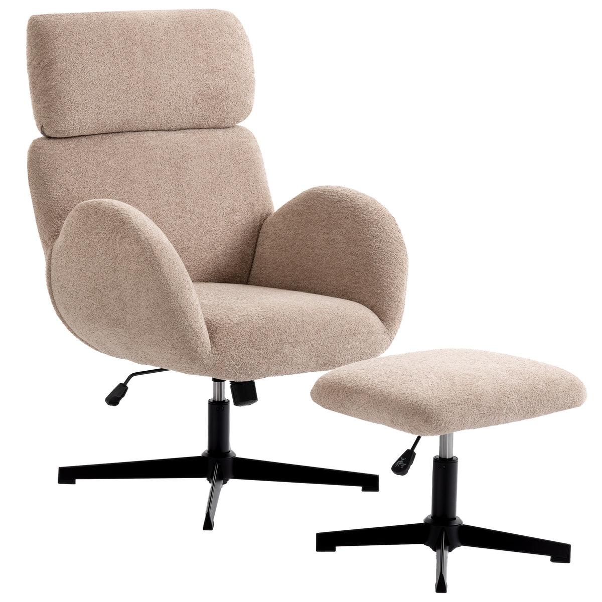 Adjustable Swivel Rocking Armchair & Footstool – Light Brown