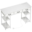 HOMCOM 120cm Computer Desk with Power Outlets, Office Desk Study Table with 3 Fabric Drawers and 4 Storage Shelves