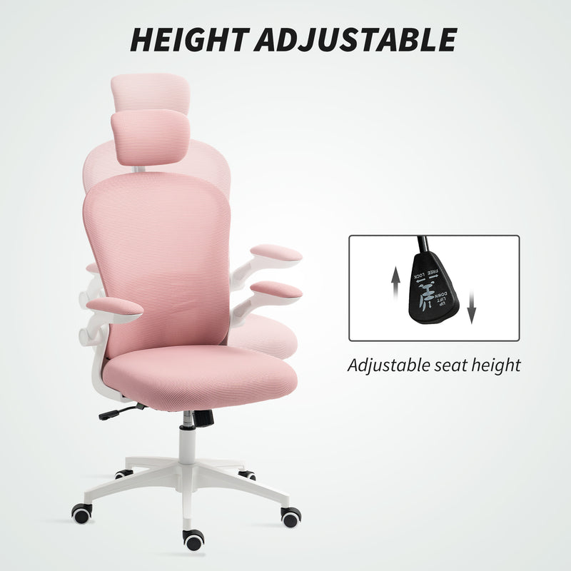Vinsetto Multi-Adjustable Office Chair, with Lumbar Support, Headrest and Mesh Back - Pink – view 4