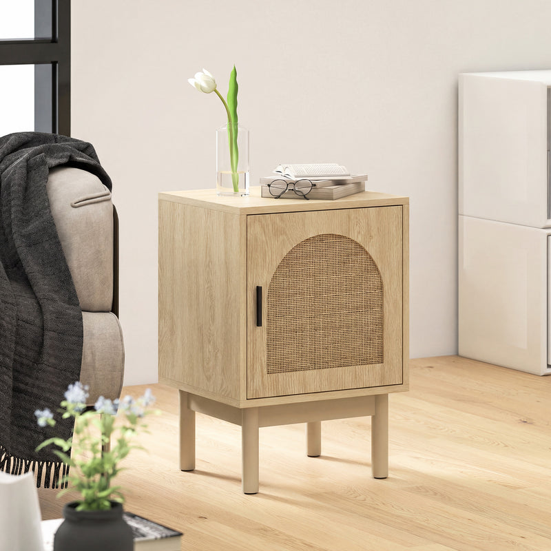 HOMCOM Rattan Bedside Table for Bedroom - Natural Wood – view 9