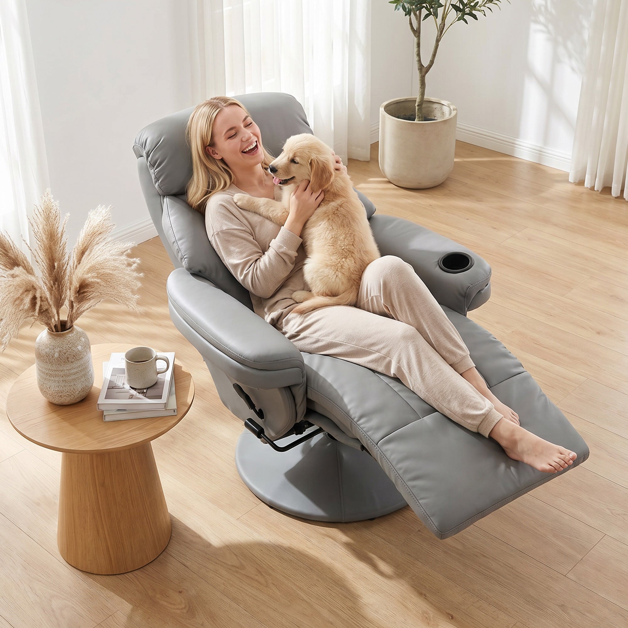 Upholstered Reclining Armchair, Manual Recliner Chair with Footrest and Adjustable Backrest, Grey