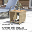 Outsunny Side Table 2-Tier Outdoor Coffee Table with Storage Shelf PS Wood Slat Top/Khaki – view 4