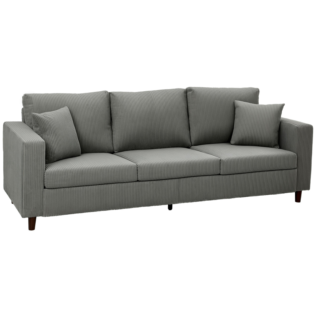 225 cm Corduroy 3-Seater Sofa with Pocket Springs – Light Grey