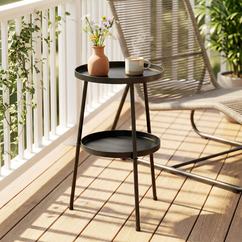 2-tier round garden side table black – image 2