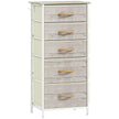 Slim natural wood and white 5-drawer fabric chest of drawers with side pockets