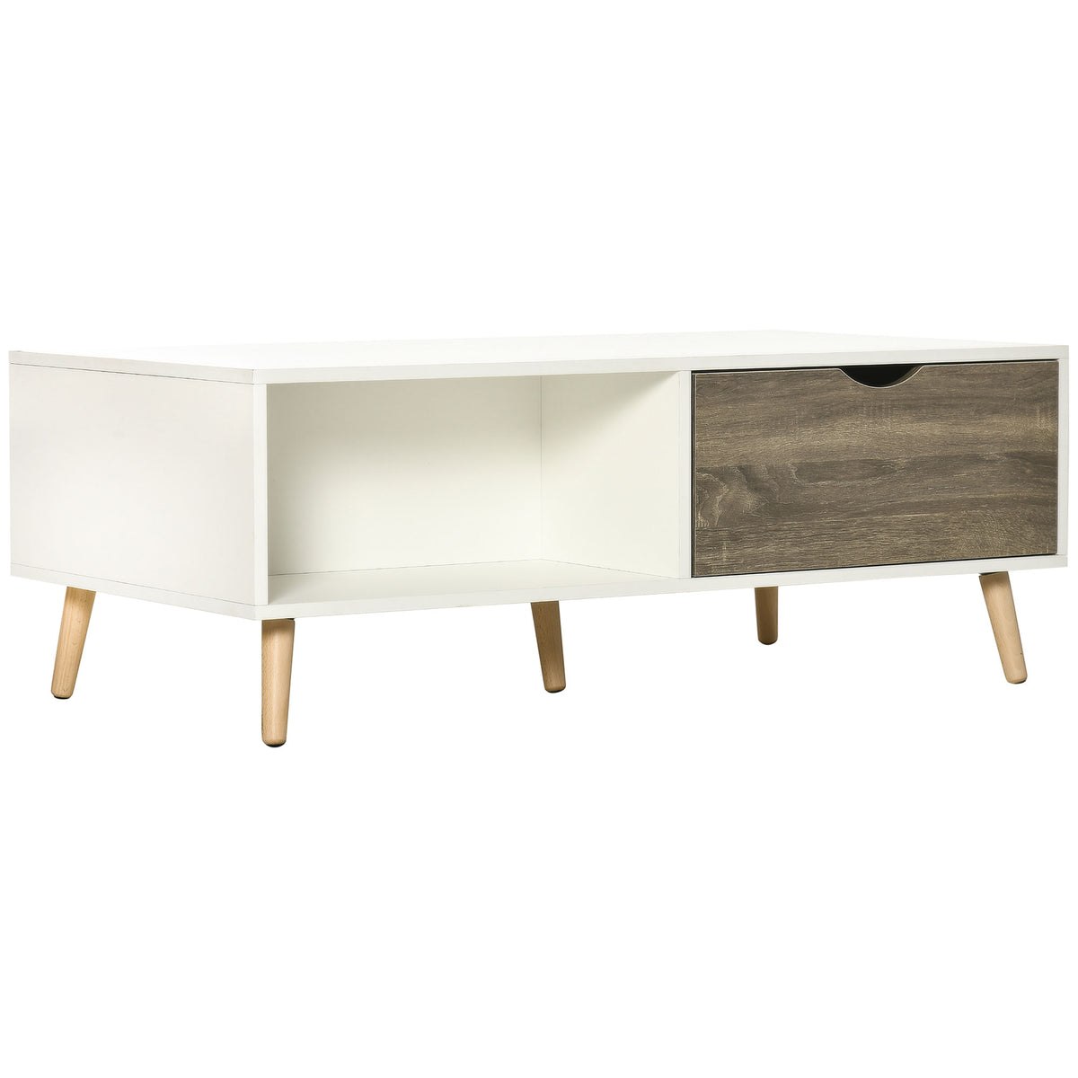 106 cm Coffee Table with 2 Drawers & Open Shelves – White